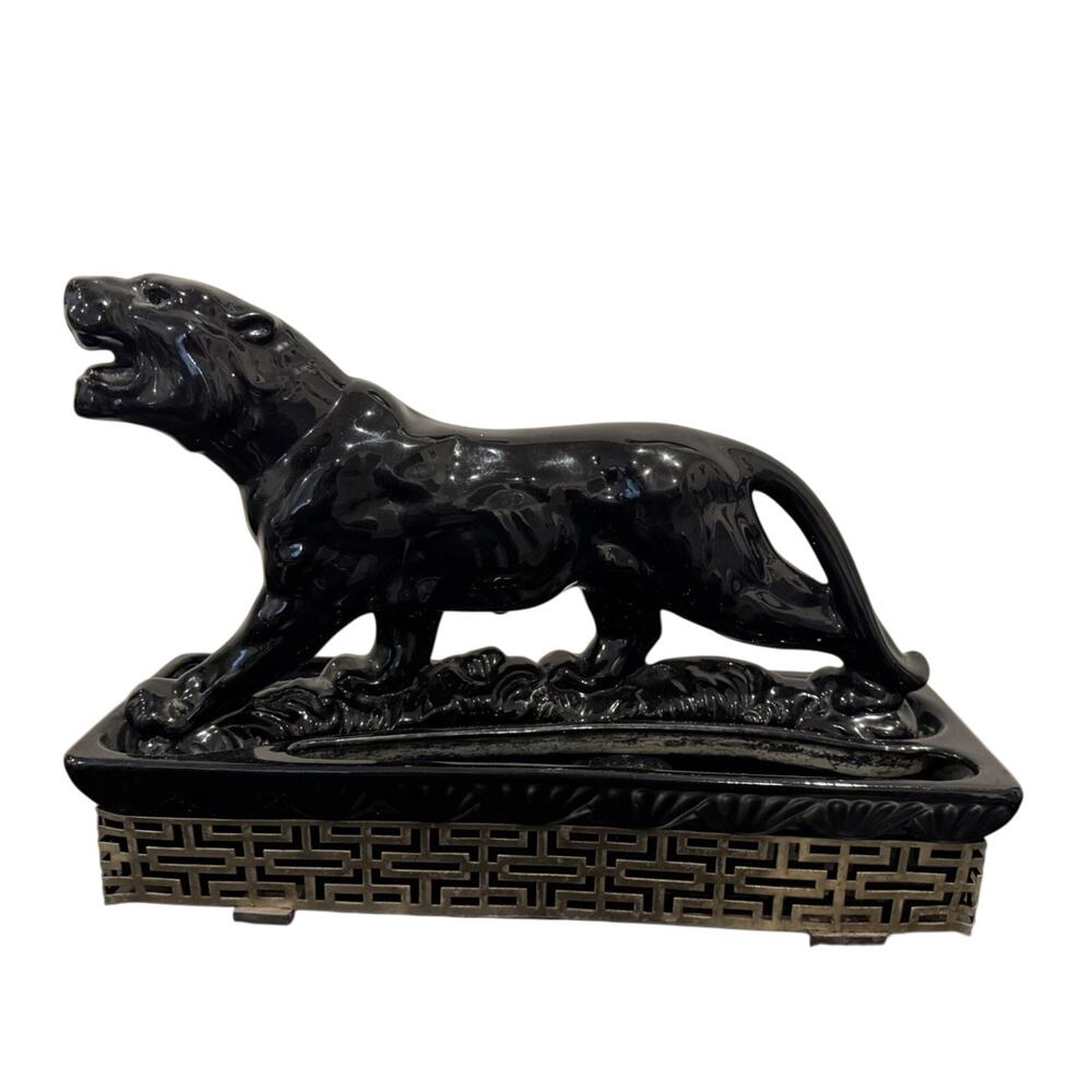 VTG Ceramic Black Panther Jaguar Planter Vase MCM 1953 MidCentury 15.5" x 11" H